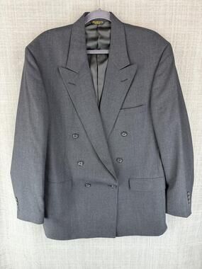 PalmBeach Suit Jacket Mens 46 Gray Double-Breasted Peak Lapel Wool Polyester